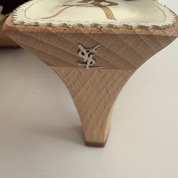 YSL Black & Ivory Lolita Dot Heeled Slides - Picture 6 of 12